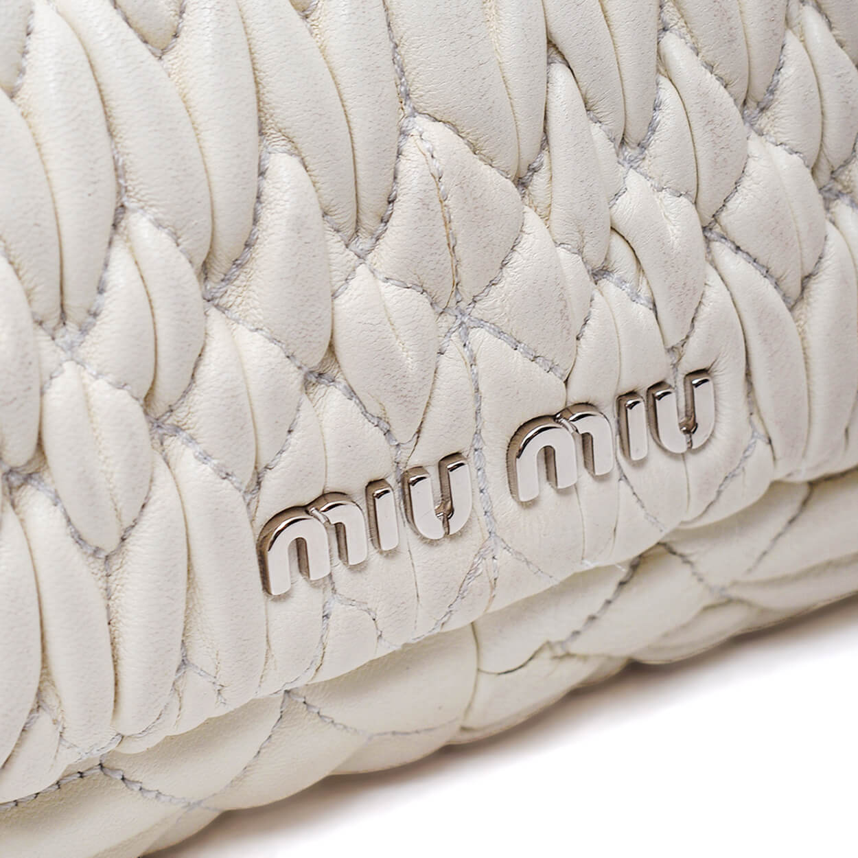 Miu Miu - Cream Matelassse Leather Oversized Bag w Iconic Crystal Cloque w Strap